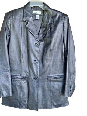 Preston & York Mens Large Button UpBlack 100% Lambs Skin Leather Jacket Classic